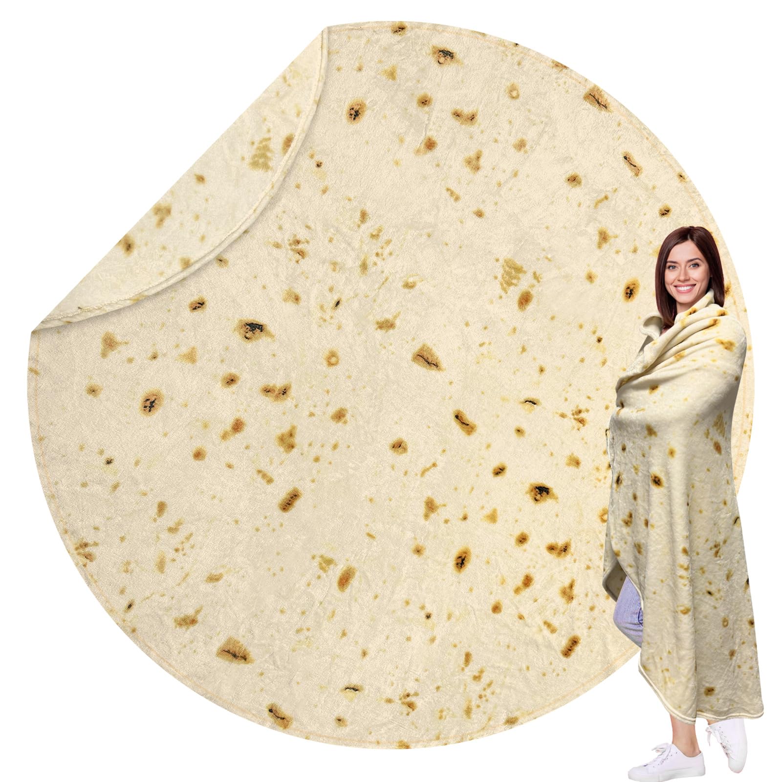 Hdfk Tortilla Blanket Adult Size 71 Inches For Kids Beige Yellow Double Sided Throw Taco Realistic Food Blankets Lightweight Fla